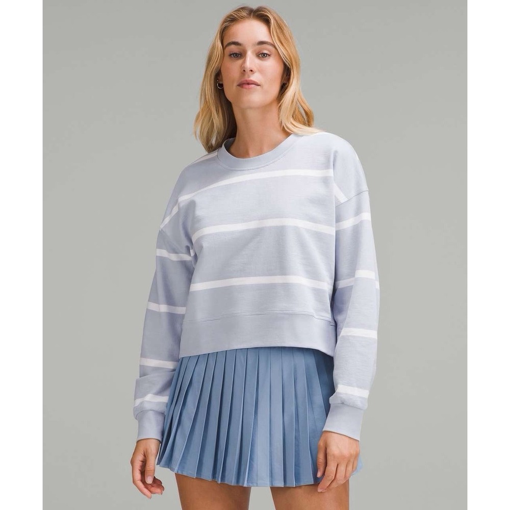 Lululemon Perfectly Oversized Cropped Crew *Boundless Stripe Blue Linen White 8